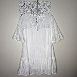 Vestique size Medium Beachwear Swimsuit Cover-up Dress Eyelet Lace Cotton WHITE